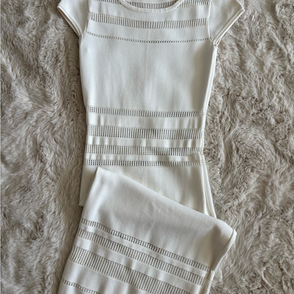 Bodycon Dress with Crochet Details, White
